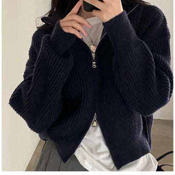Getadme Autumn Winter Knitting Long Sleeve Casual Stand-up Collar Cardigans Women Korean Fashion Solid Single Breasted Sweater